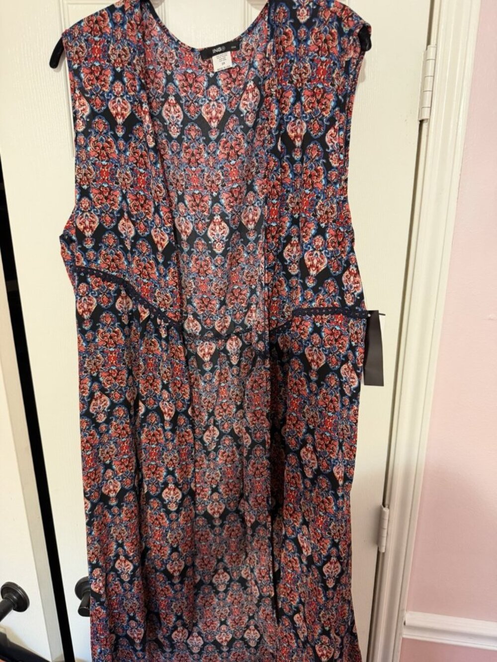 ING+ Women's Plus Size Multicolor Embroidered Accent Duster Vest Size 2XL